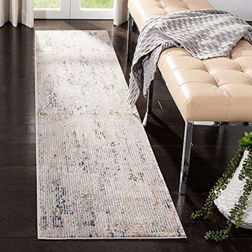 SAFAVIEH Abstract Rug for Living Room, Dining Room, Bedroom - Invista Collection, Short Pile, in Cream and Charcoal, 61 X 244 cm
