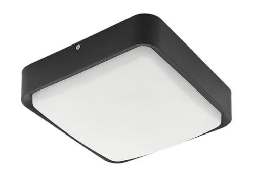 Eglo Smart Home LED Ceiling Light Piove-C, Outdoor Ceiling Lamp, Dimmable Outdoor Light, Black Aluminium Die-Cast, White Plastic, Warm White Outdoor Lamp, IP44