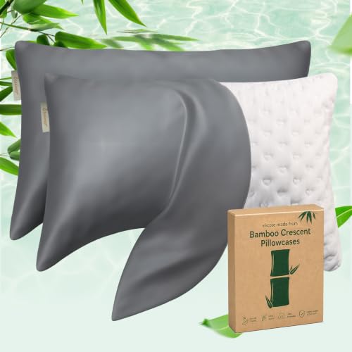 "Cooling Pillow Cases for Side Sleeper, Curved Pillow Covers Queen Size 2 Pack, Rayon Derived from Bamboo, Breathable Soft Silk Pillow Case for Hair Skin with Zipper, Dark Gray, 20""??30"""