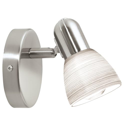 EGLO Dakar 1 Wall Light, 1-Bulb Wall Light, Steel Wall Spotlight, Colour: Matte Nickel, Glass: Frosted Glass with Wiping Technology, White, Socket: E14