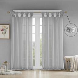 "Madison Park Rosette Floral Embellished Cuff Tab Top Solid Single Window Treatments Curtain Panel Drape for Bedroom Living Room and Dorm, 50""x63"", Grey"