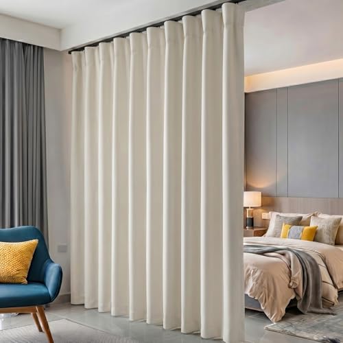 Hoeflife Room Divider Curtains, Blackout Ceiling Curtains with Hook, Soundproof Floor Curtains, Perfect for Ceiling Mount, Curtain Rails, Partition Wall Divider