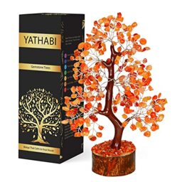 YATHABI Carnelian Feng Shui Gemstone Crystal Tree Bonsai Trees for Chakra Healing Stone Crystals Good Luck House Decoration Spiritual Gift Office Table Décor Size 10-12 Inch (Silver Wire)…