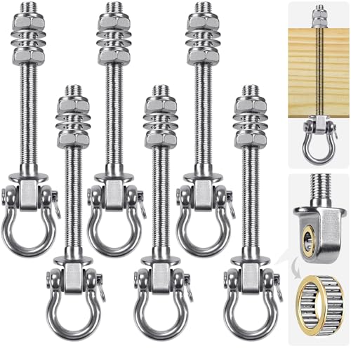 Dolibest Swing Hanger 175mm Hammock Hook 6 Eyebolt Beam Mount Anchor - 10cm Climbing Frame Wooden Steel Beam,180 Swivel,Ball Bearing,Hanging Chair Punching Bag Yoga Rope Chain Fitness Ring,1500lbs