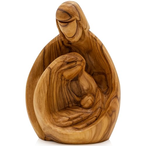 "Zuluf Hand-Carved Olive Wood Holy Family Statue ??? Mary, Joseph & Baby Jesus Nativity Scene for Christmas Decor ??? Catholic Wooden Figurine 4.3"" for Home or Church Display ??? HOF001"