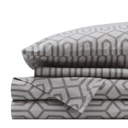 "Comfort Spaces 100% Cotton Sheet Set Breathable, Lightweight, Soft with 14"" Elastic Pocket Fits up to 16"" Mattress, All Season Cozy Bedding, Matching Pillow Case, Queen Diamond Sliver 4 Piece"