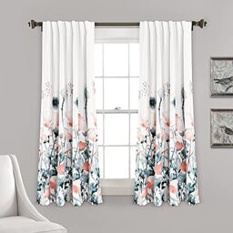 "Lush Decor Zuri Flora Room Darkening Window Curtain Panel Pair, 63"" Long x 52"" Wide, Blue & Coral"