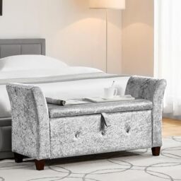 Vida Designs Seville Storage Ottoman, Fabric in Silver Velvet, 120x45x60cm - Storage Ottoman with Lift-Up Lid, Ideal for Toys, Bedding & Footstool Use - UKFR Certified