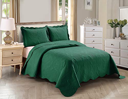 Home Collection Over Size Elegant Embossed Bedspread Bedding Set Light Weight Solid Color New (Hunter Green, Full/Queen)