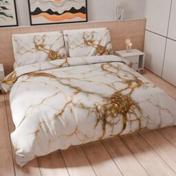 PETTI Artigiani Italiani - King size duvet cover 260 x 240 cm (2 pillowcases 50 x 80 cm included), printed microfibre bedding set in white marble effect - Made in Italy