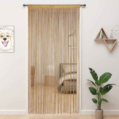 "YIIBAII Beaded Curtain Beaded Curtains for Doorways Crystals Suitable for Interior Hanging Decoration and Partitions Closet Curtains (Ecru, 39""x110"")"