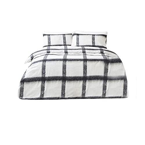 Yard The Linen Mohair Check Duvet Cover Set, Natural/Black, 137 x 200 cm (MOCHEC/D01/NABL)