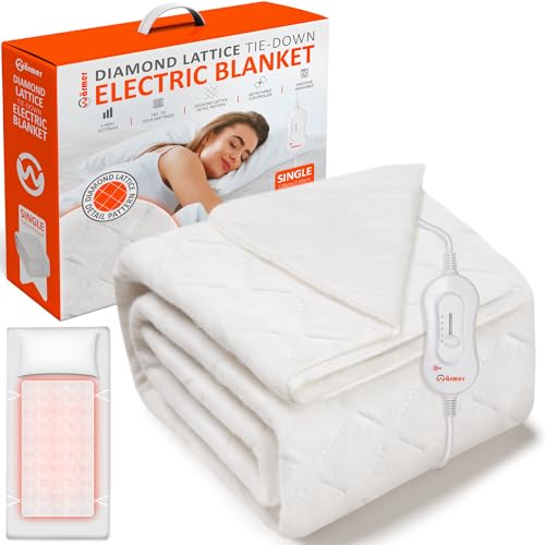 Wärmer Single Electric Heated Blanket XL 135cm x 65cm- Control with 3 Heat Settings, Detachable Controller, Machine Washable Diamond Lattice Tie Down