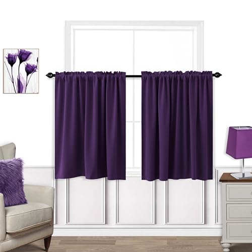 KOUFALL Dark Purple Curtains for Bathroom Window,Small Curtains for Kitchen,Royal Purple,30 Inch Length