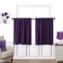 KOUFALL Dark Purple Curtains for Bathroom Window,Small Curtains for Kitchen,Royal Purple,30 Inch Length
