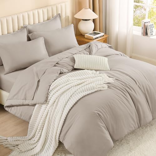 Litanika King Size Comforter Set Linen Bedding - 7 Pieces Bed in a Bag King Beddding Comforter Sets, Solid Lightweight Bed Set with Comforter, Sheets, Pillowcases & Shams