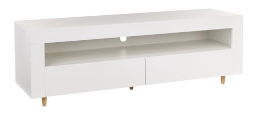 "White TV Stand Cabinet, 140cm, with Lights, Soundbar Shelf, Storage Cupboards for 42"", 50"" 55"" TV's, Modern Living Room Furniture (55"" TV Size - 140cm)"