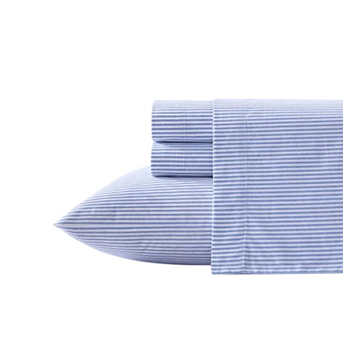 Poppy & Fritz - Twin XL Sheet Set, Cotton Percale Bedding Set, Crisp & Cool, Stylish Home Decor (Oxford Stripe Blue, Twin XL)