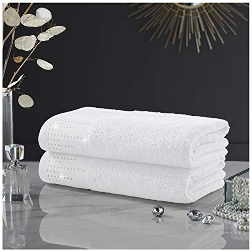 GAVENO CAVAILIA Luxury 2PK Abington Towel Set, 100% Cotton Soft & Cosy Bathroom Accessory, White, Bath, 41362777