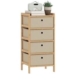 HOMCOM Chest of Drawers, 4 Fabric Drawers Dresser with Bamboo Frame, Narrow Storage Unit for Small Spaces, Bedroom, Living Room, Hallway, Cream White