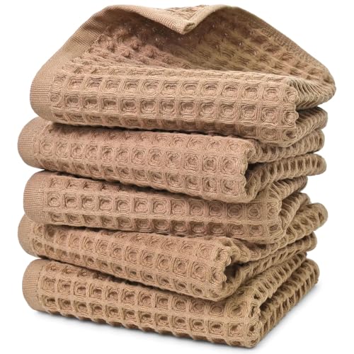 Jacquotha Waffle Bathroom Hand Towels 5-Piece (Tan) ??? Cotton, Soft, Lightweight, Lint Free, 13??? x 29???