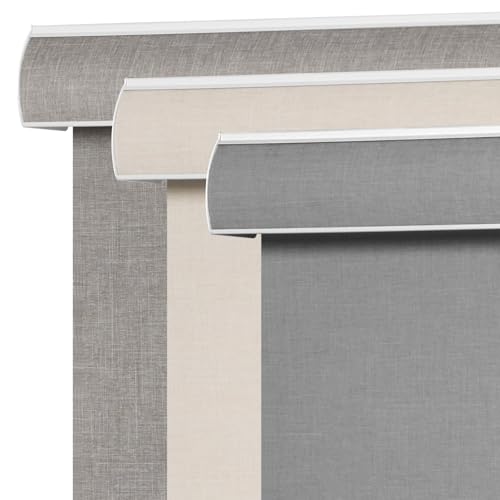 "SEEYE Blackout Roller Shades for Windows, Cordless, Roller Blinds, Linen Fabric Window Blinds, Thermal Insulated Fabric UV Protection, Room Darkening Shades for Home,Office (Line Grey, 26"" W x 72"" H)"