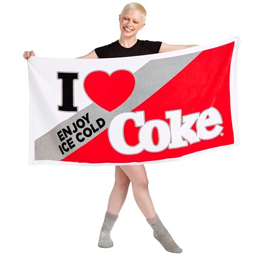 The Gift Scholars Officially Licensed Coca-Cola Retro 'I Love Coke' Graphic Towel (140 x 70 cm) - Enjoy Ice Cold
