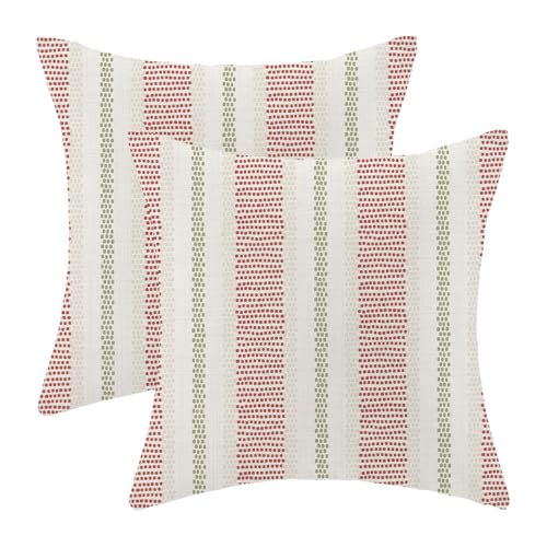 AEIOAE Wine Red Sage Green Outdoor Pillow Covers 18 x 18 Inch, Beige Polka Dots Striped Decor Throw Pillows for Couch Bed, Boho Modern Farmhouse Decorative Pillowcase Linen Cushion Cover Set of 2