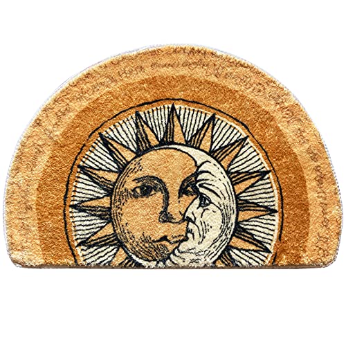 WERGHJ Half Round Door Mat, Semi Circle Bathroom Floor Rug, Tarot Sun Moon Welcome Entrance Way Mat, Non-Slip Absorbent Microfiber Tufted Indoor Rug for Kitchen Living Room