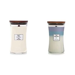 Woodwick Large Hourglass Scented Candle - Linen Linen & Large Hourglass Trilogy Scented Candle - Calming Retreat - with Crackling Wick - Burn Time: Up to 130 Hours Glass, Calming Retreat