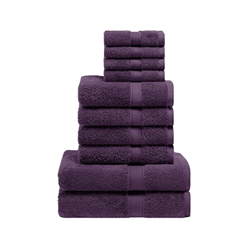 "Superior Egyptian Cotton Solid Towel Set, Washcloths 13” x 13”, Hand Towels 20” x 30”, Bath Towels 30” x 55"", 800 GSM, Plum, 10-Pieces"