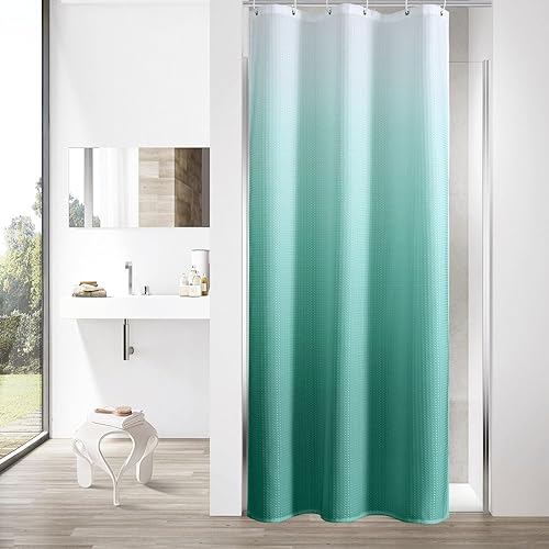 MitoVilla Teal Blue Ombre Small Stall Shower Curtain 36 x 72, Half Size Fabric Narrow Shower Curtains for Bathroom Decor, 36 inch Weighted Shower Curtain Set