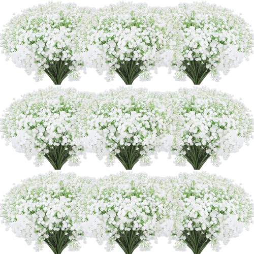 Janinka 100 Pcs Baby Breath Artificial Flowers Bulk Artificial Baby Breath Gypsophila Flower 20.8 Inch Faux Gypsophila Bouquet Fake Floral Greenery for Wedding Party Decor (White)