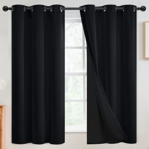 SimpleHome Black 100% Blackout Curtains Room Darkening Living Room 63 Inch - Curtains for Bedroom,Thermal Insulated Grommet Window Drapes,Curtains for Living Room with Black Back,42 x 63 Inch,2 Panels