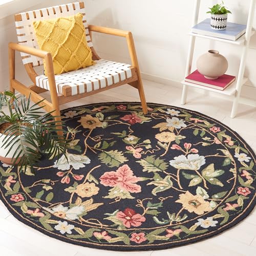 Safavieh Traditional Rug for Living Room, Dining Room, Bedroom - Chelsea Collection, Short Pile, in Black and Multicolor, 90 x 90 cm