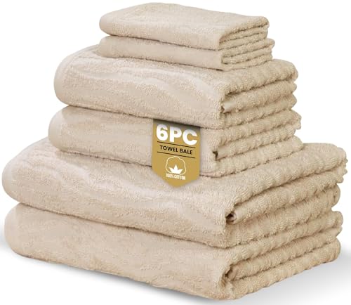 Rapport Home Safari 6-Piece Towel Bale - Bale Natural Sand - Luxurious 100% Cotton 500gsm Bathroom Set