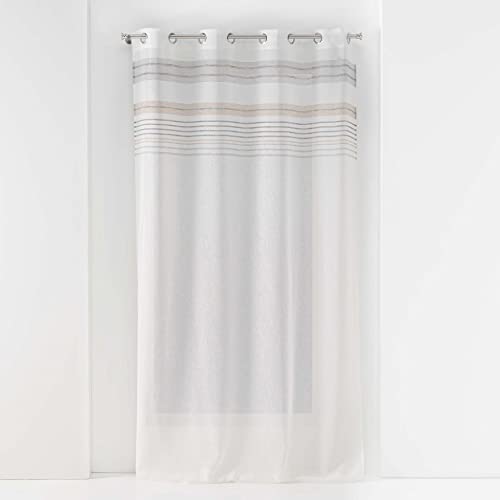 Douceur d'Intérieur, Zola Linen Look Top Ray Striped Eyelet Curtains 140 x 240 cm