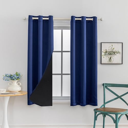 Anytime 100% Blackout Curtain Set, Thermal Insulated & Energy Efficiency Window Draperies for Guest Room, Full Shading Panels for Shift Worker and Light Sleepers???Navy Blue, 2 Panels, 42W x 54L???