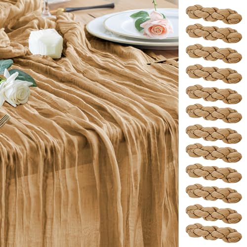 Wokceer Cheesecloth Table Runner Khaki 10FT Boho Gauze Runner, 12 Pack - 120 Inch Cheese Cloth Table Runner Rustic Sheer Runners for Wedding Birthday Baby Bridal Shower Christmas Table Decor