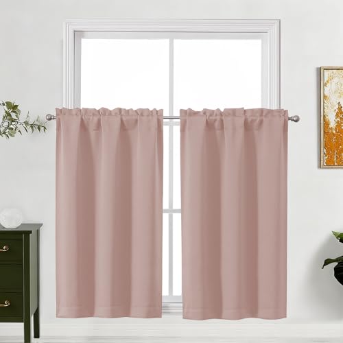 "Lecloud Blush Pink Curtains for Bedroom 45 Inch Length 2 Pcs, Privacy Thermal Window Room Darkening Curtain, Rod Pockets Modern Farmhouse Decor Drapes for Living Room, Each Panel 30"" W x 45"" L"