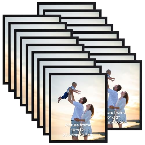 Hoikwo 18 Packs 10x12 Black Plastic Multi Picture Frames Set with Plastic Cover, for Family Photos, Artwork, Light Weight Bulk 10 by 12 Frames Pack for Wall Hanging and Table, Stylish Picture Frames