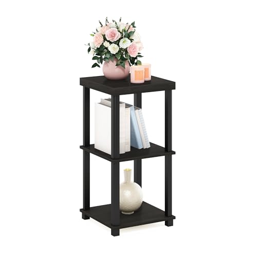 Furinno TURN-N-TUBE Side Table, 3-Tier Thick Tabletop End Table with Open Shelf, Toolless Assembly Night Stand, Bedside Table, for Living Room, Bedroom, Espresso