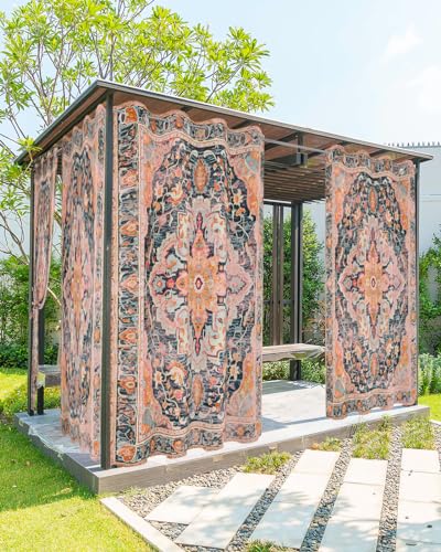 Rustic Boho Outdoor Curtains for Patio Waterproof, Grommet Privacy Curtain Drapes Weatherproof Outside Curtains for Porch GazeboPergola Cabana 2 Panel 54x84inch Ethnic Turkish Floral Geometric