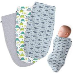 Henry Hunter Baby Swaddle Cocoon Sack - The Simple Swaddles for Newborns - Soft Stretchy Comfortable Cotton Swaddle Blanket 0-3 Months, Pack of 3 (Dinosaur - Shark - Light Heather)