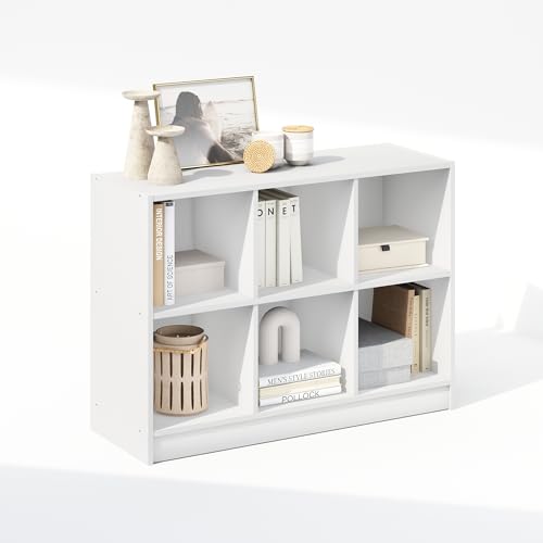 Furinno BASIC Book Shelf, 3x2 Bookshelf, Cube Organizer Cabinet Bookcase with Shelf Storage, 30.23 x 80.26 x 59.94 cm, for Living Room, Bedroom, Home Office, White