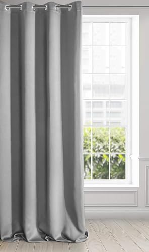 Eurofirany LOGAN Extra Long Blackout Curtain - 1 Unit. Eyelets, Light blocking, Room Darkening Bedroom Living Room, W55 x L106, Silver
