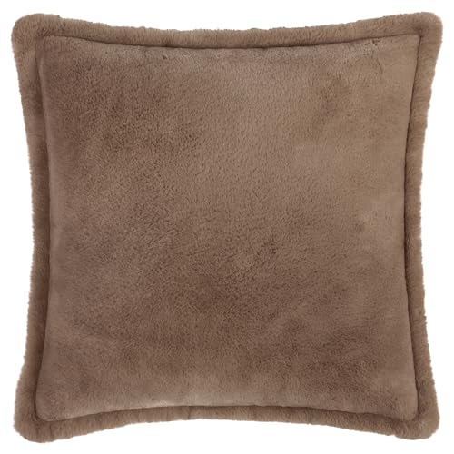 furn. Kallu Faux Fur Cushion Cover – Soft Fluffy Decorative Cushion with Oxford Edge (Mocha - 55x55cm)