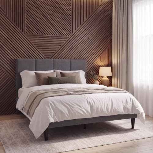Vida Designs Velmora King Fabric Bed Frame - Dark Grey Linen - 101-110H x 157.5W x 207.5D cm - Soft Cushioned & Adjustable Headboard - Underbed Storage - Slatted Base - Minimalist Style