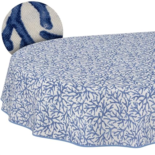 ANRO Washable Tablecloth Coral Blue with Hem Oval 180 x 140 cm - Edged with hem - weatherproof garden tablecloth - table linen made of coated fabric - washable at 30 ??C