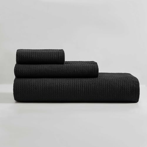 Calvin Klein - Towel Set, Soft and Absorbent Cotton Towels, Modern Bathroom Decor (Eternity Solid Black, 3 Piece)